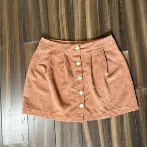 Size 8 Corduroy Button-Front Tan Pleated Mini Skirt High A Line Y2K Twilight